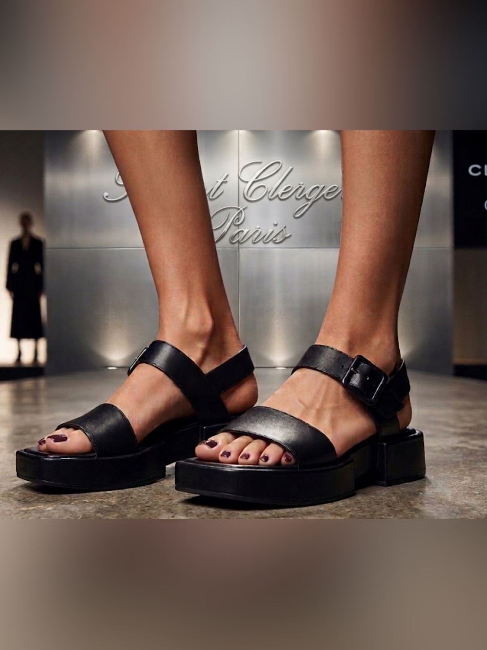Authentic Robert Clergerie luxury designer black leather platform sandals sz 9